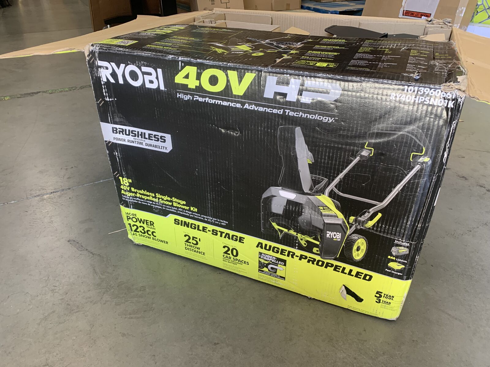RYOBI 40V HP Brushless 18 in. Single-Stage Cordless Electric Auger Propelled Snow Blower with 8.0 Ah Battery and Charger