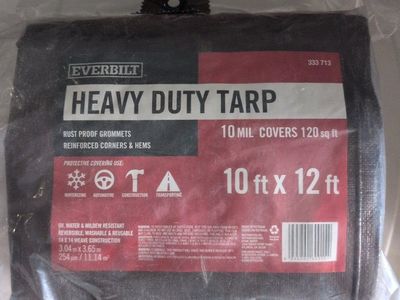Everbilt Heavy Duty Tarp - 10ft x 12ft, 10 mil, Rust Proof Grommets, Reinforced Corners & Hems