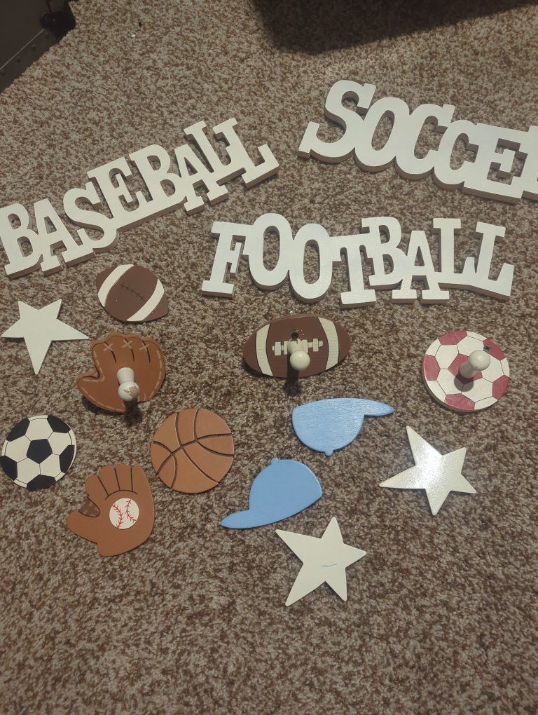 baseball soccer, football kids room decor.