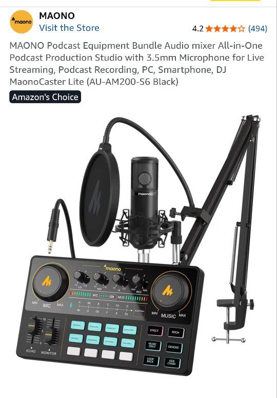 Maono AU-AM200-S6 MaonoCaster Lite Podcast Studio w/ Mixer & 3.5mm Mic for Streaming/Recording,