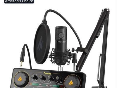 Maono AU-AM200-S6 MaonoCaster Lite Podcast Studio w/ Mixer & 3.5mm Mic for Streaming/Recording,