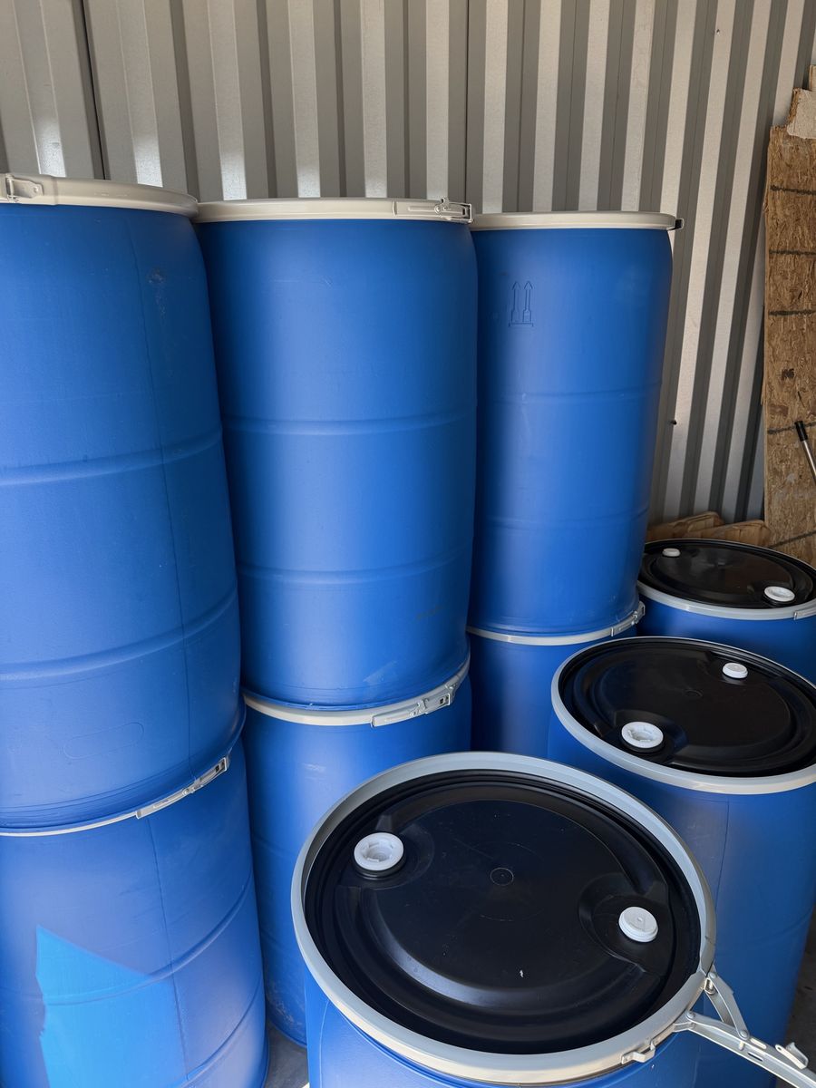 Blue 55-Gallon Plastic Barrels/Drums - with removable lids and latch