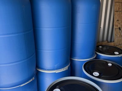 Blue 55-Gallon Plastic Barrels/Drums - with removable lids and latch