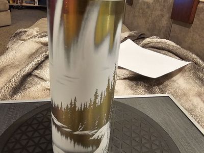 Engraved Stainless Steel Tumbler featuring aurora borealis and forest scene