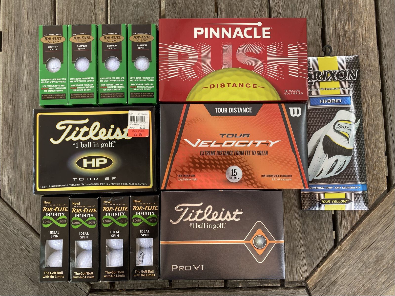 6 Dozen Brand New Golf Balls and Glove, Titleist, Pinnacle, Callaway, Wilson, Top Flite, Srixon