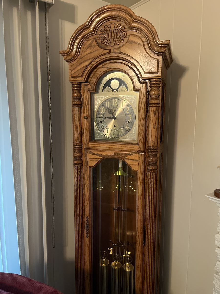 Traditional Wooden Grandfather Clock with Moon Phase Dial