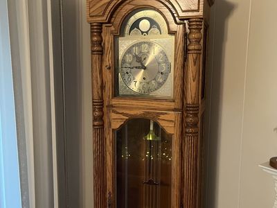 Traditional Wooden Grandfather Clock with Moon Phase Dial