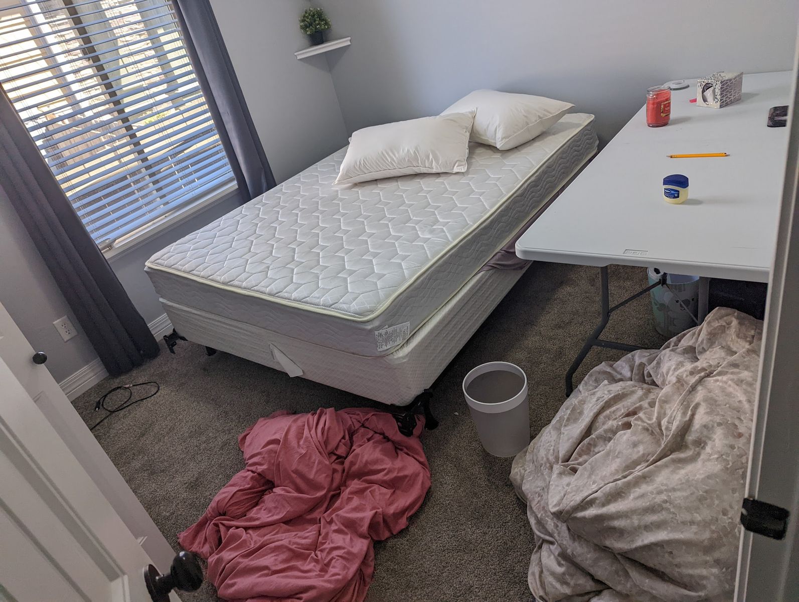 Queen size mattress, box spring, and bedframe