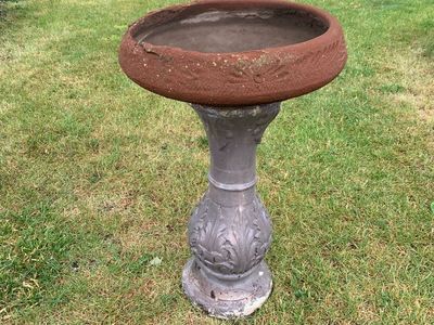 Southwest clay planter basin with concrete pedestal $20 cash.