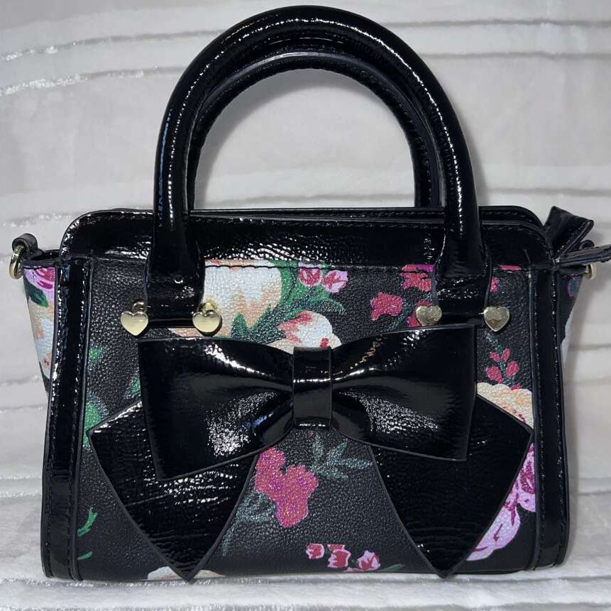 Betsey Johnson Black Floral Bow Mini Tote