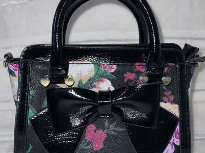 Betsey Johnson Black Floral Bow Mini Tote