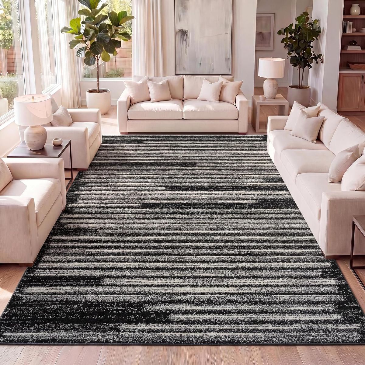 8x10 JONATHAN Y Khalil Modern Berber Stripe Black/Cream Indoor Area Rug