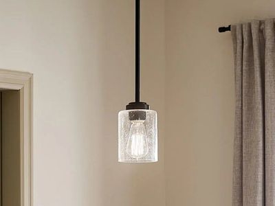 New Kichler 44032 Pendant Light Black Seeded Glass - Open box