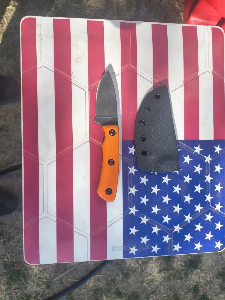 Orange Fixed Blade Hunting Knife with Black Kydex Sheath