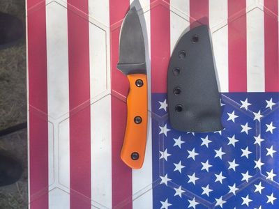 Orange Fixed Blade Hunting Knife with Black Kydex Sheath
