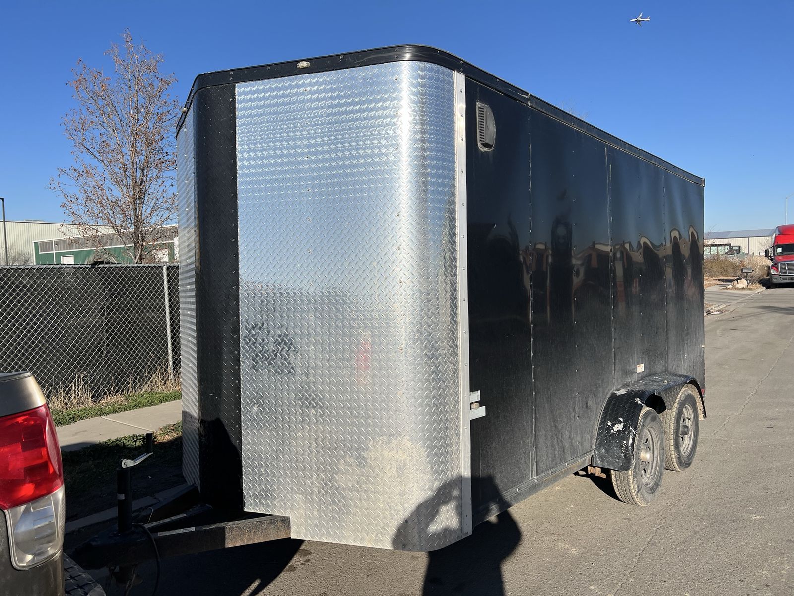 7x14 Enclosed Cargo Trailer – Black Double Axle – Side Door