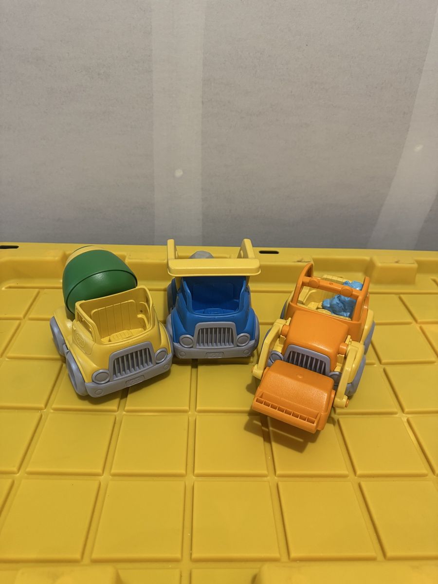 Set of 3 Green Toys Toy Construction Vehicles - Cement Mixer, Dump Truck, Steam Roller