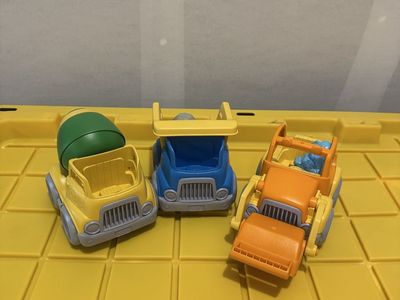 Set of 3 Green Toys Toy Construction Vehicles - Cement Mixer, Dump Truck, Steam Roller