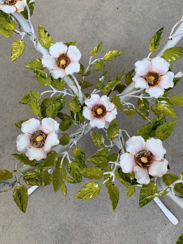 Vint Italian Tole Floral Table Hollywood Regency