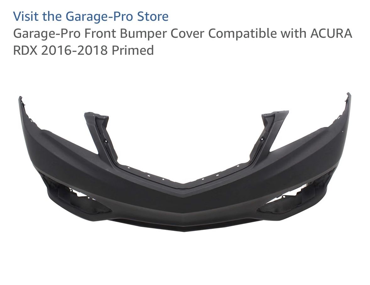 NEW, 2016-2018 Acura RDX Garage-Pro Front Bumper Cover for Acura RDX Primed Finish