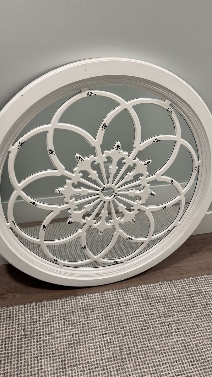 Large 45” round wood framed mirror