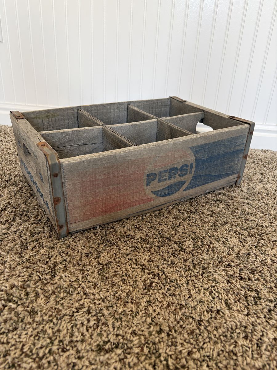 Vintage Pepsi-Cola Wooden Crate - 6-Compartment Bottle Carrier - Rustic Home Decor - Collectable