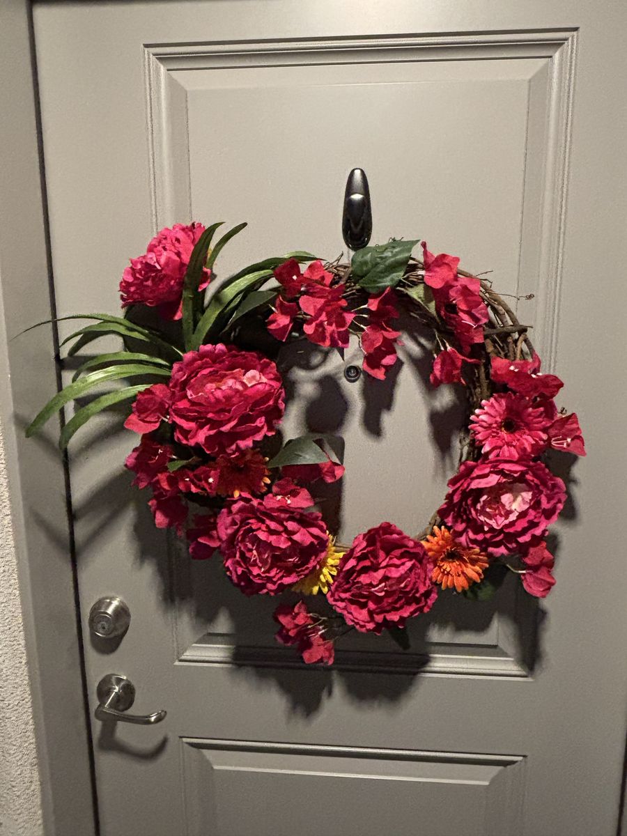 Handmade Pink and Orange Floral Wreath - Perfect for Front Door Decor, All Seasons