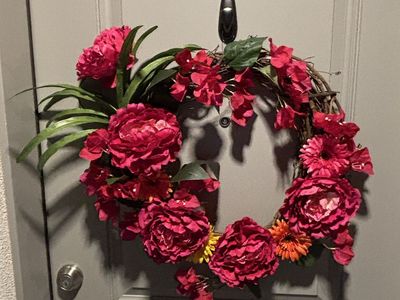 Handmade Pink and Orange Floral Wreath - Perfect for Front Door Decor, All Seasons