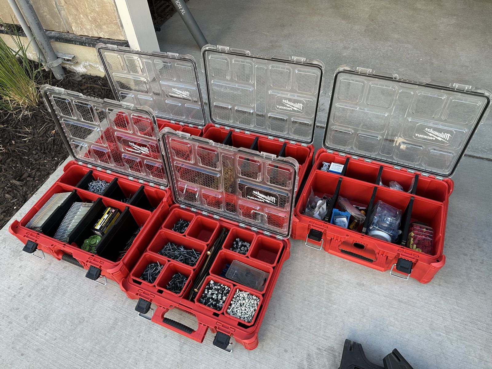 5 Milwaukee Packout Cases Full of Fasteners, Electrical & Construction Hardware