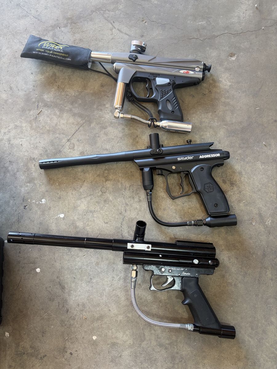 Kingman Spyder Paintball Gun Lot w/ Aggressor, Electra, TL, Masks, Tanks, Gear