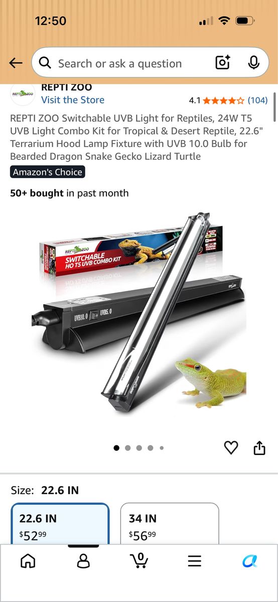 REPTI ZOO Switchable T5 UVB Light Combo Kit 24W for Tropical & Desert Reptiles 22.6"