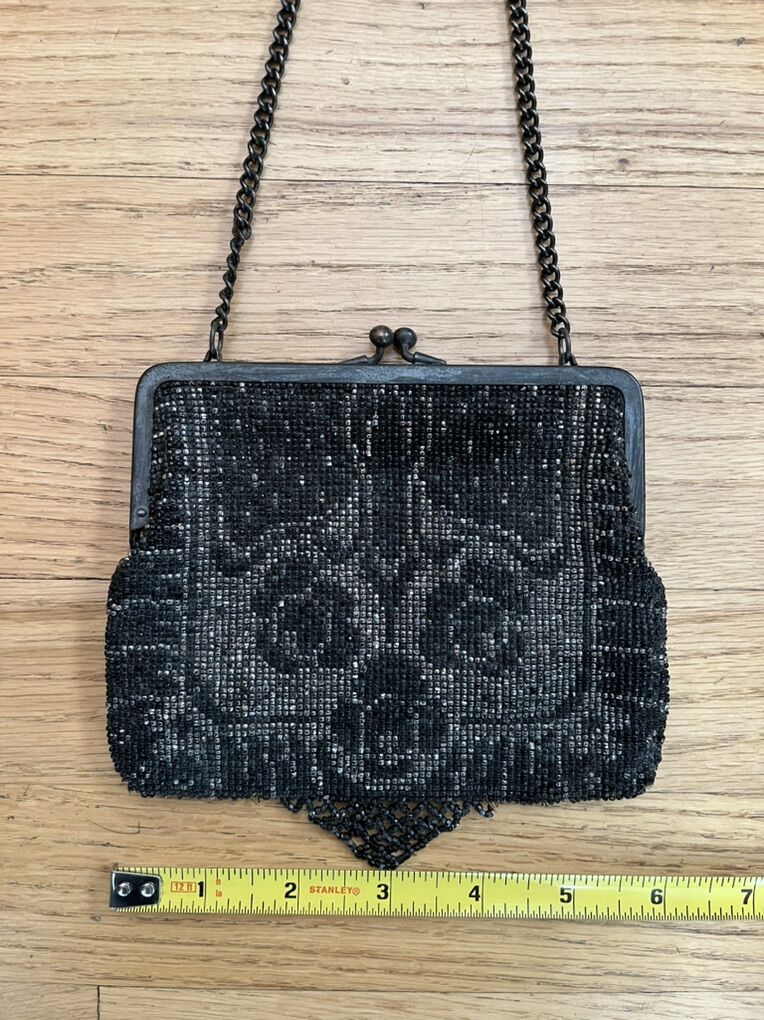 Antique Black and Silver Beaded Purse/Handbag