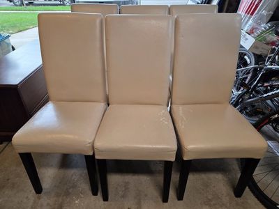 Set of 6 Faux Leather Dining Chairs in Cream with Dark Wood Legs