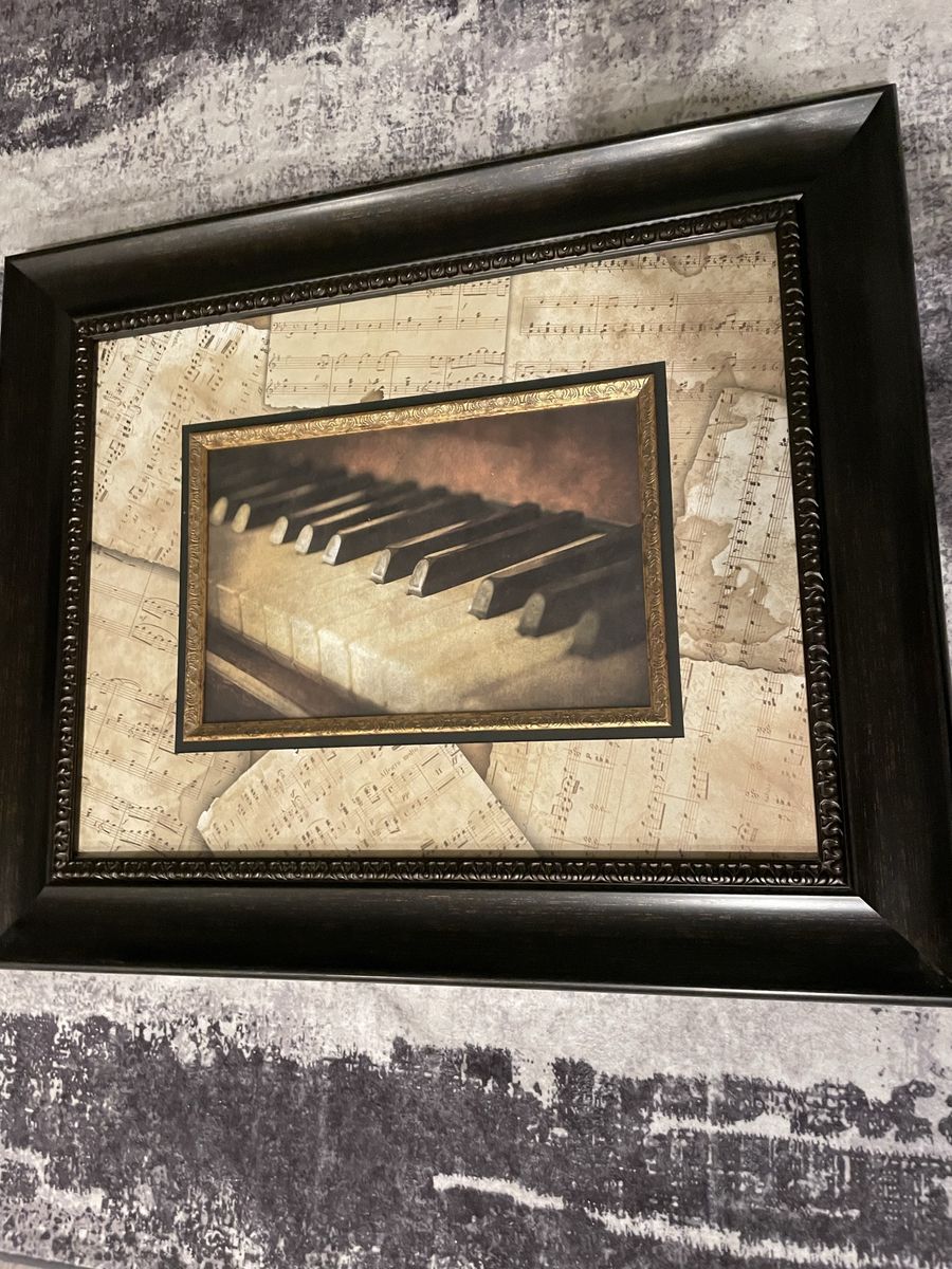 Framed Piano Keys and Vintage Sheet Music Wall Art Decor