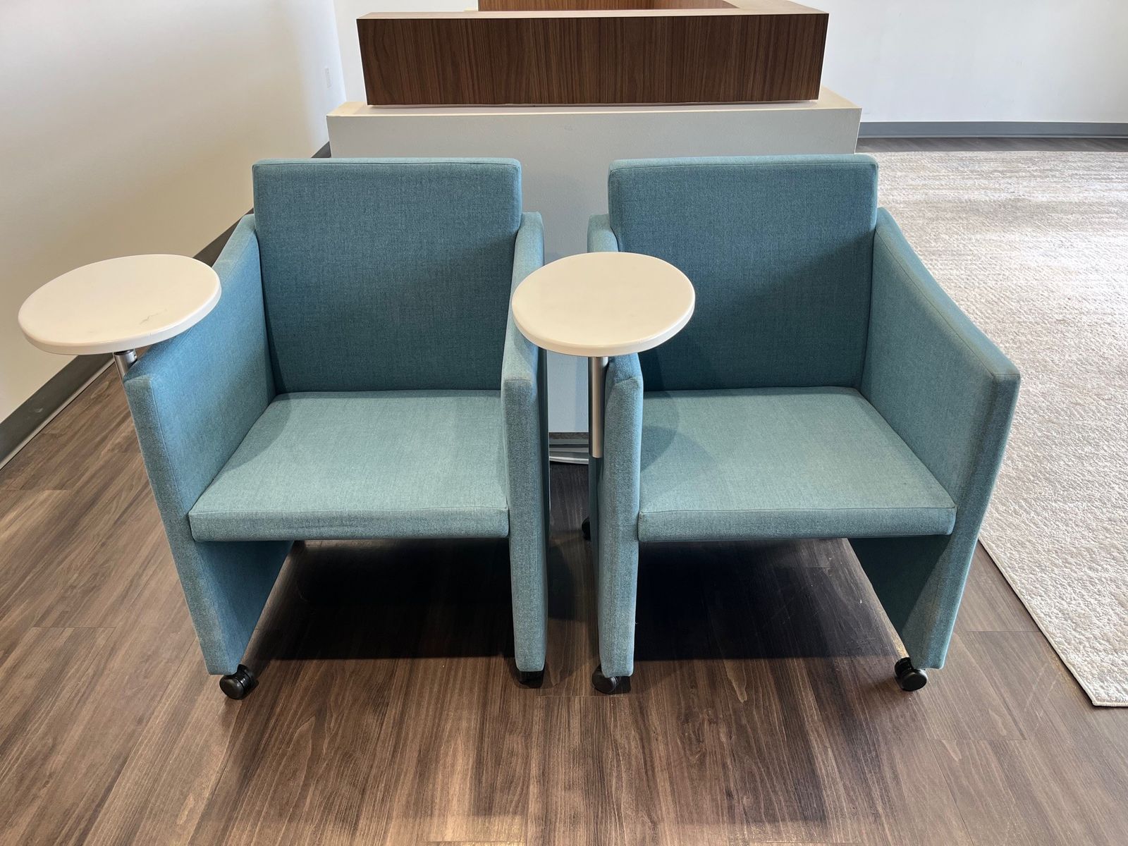 Teal/Blue Herman Miller Lounge Chairs with Tablet Arms (FO Item: F42141-A5A UR A7L X9 Billia)