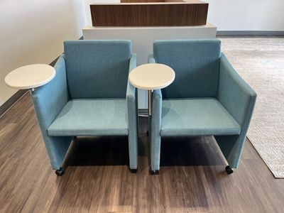 Teal/Blue Herman Miller Lounge Chairs with Tablet Arms (FO Item: F42141-A5A UR A7L X9 Billia)