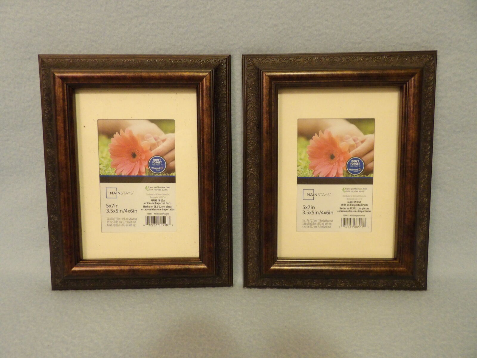 Lot of 2 NEW Mainstays Decorative 5" x 7" Picture Photo Frames with 3.5" x 5" / 4" x 6" Matted Picture Opening