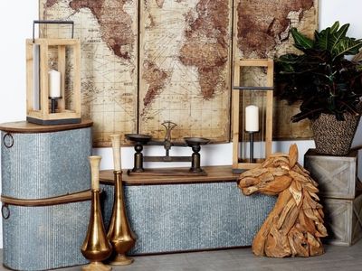 Silver Metal Storage Bench With Brown Wood Top