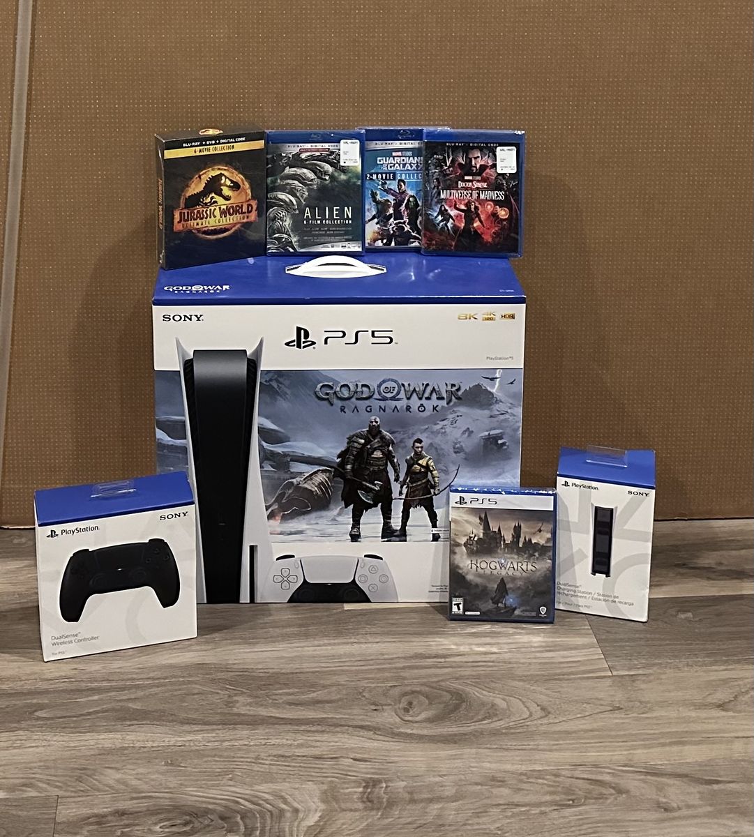 PS5 Disc Edition Bundle - Extra Controller, Charging Dock, Game & Movies
