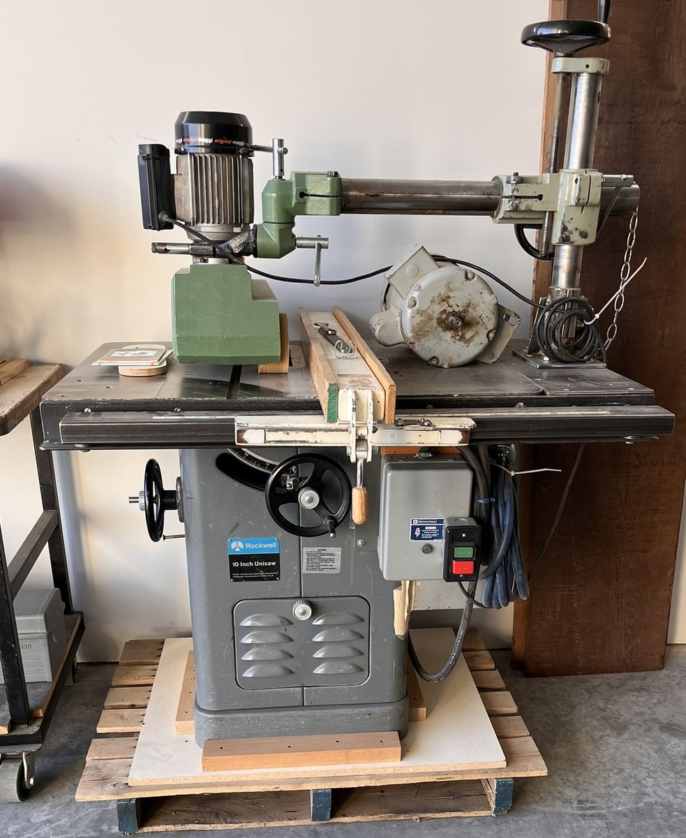 Rockwell 10" Unisaw, 10" Table Saw, with "Steff" Stock feeder and stand