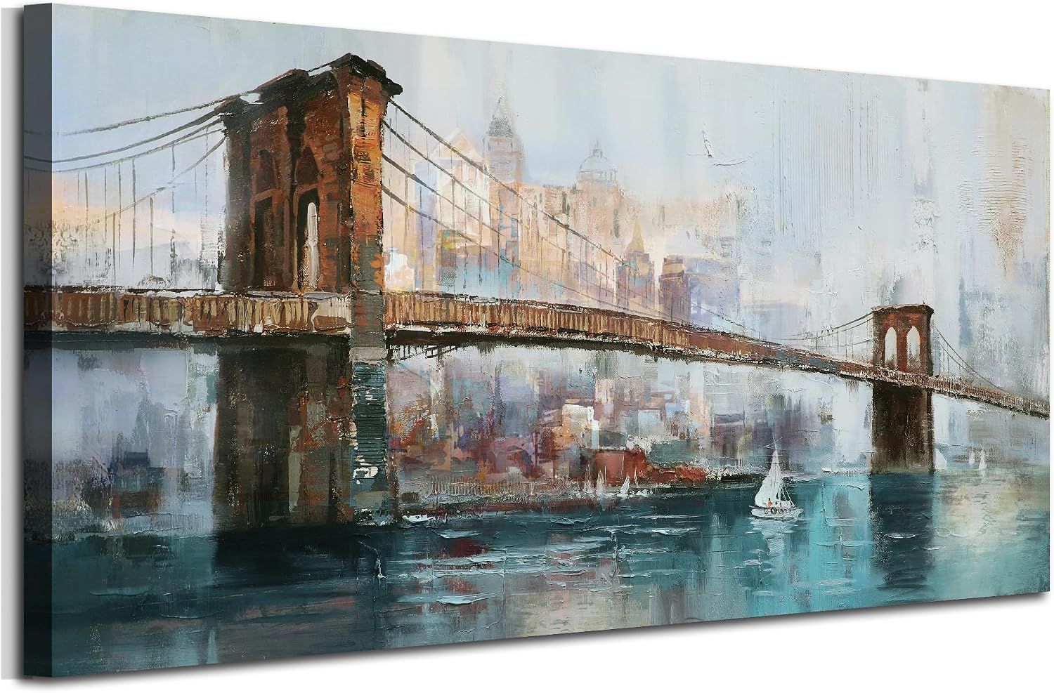 New York Brooklyn Bridge Canvas Wall Art 48"x24"