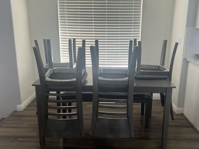 Dark Grey Dining Table Set with 4 Chairs and bench