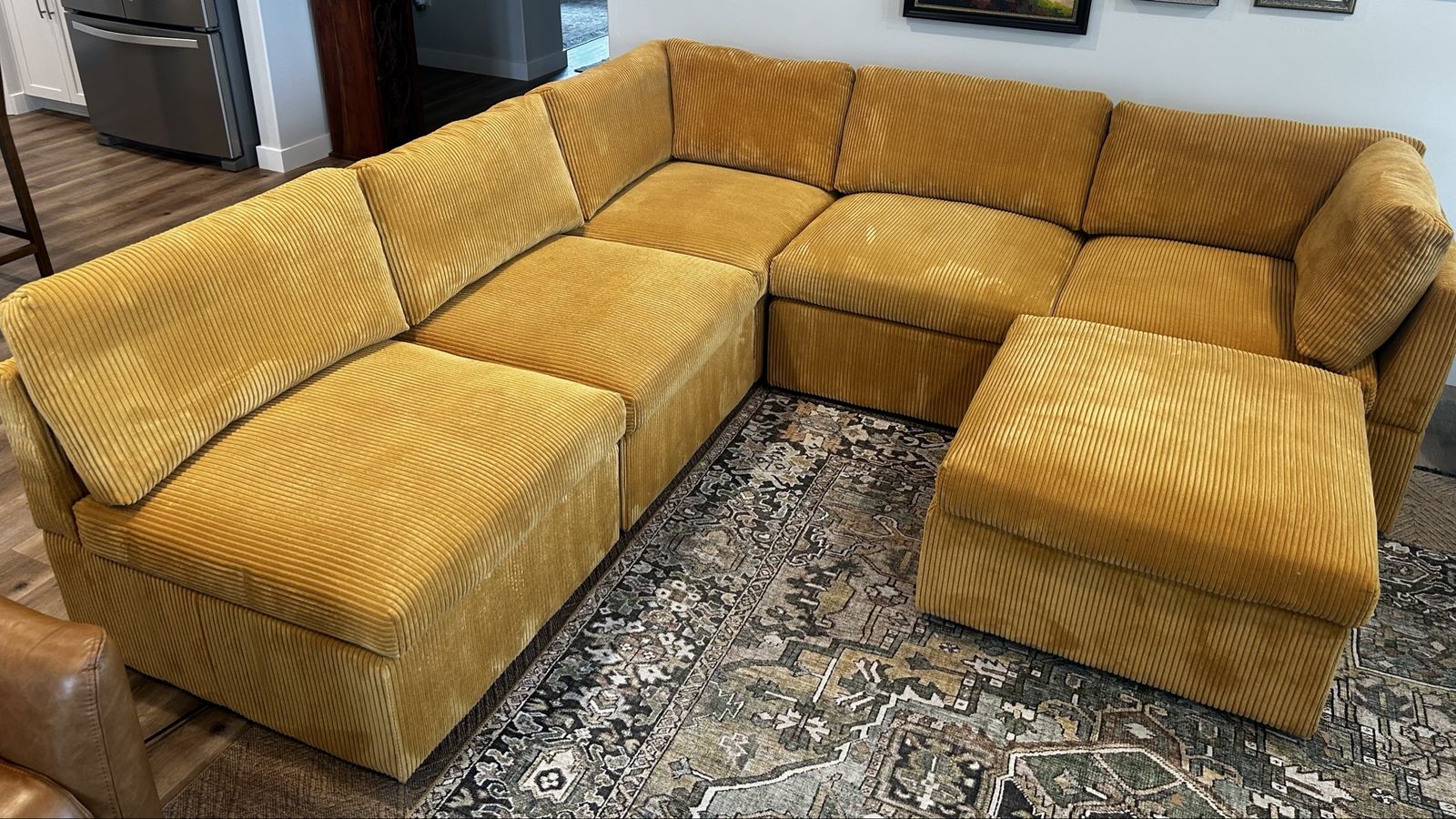 Corduroy Sectional with Ottoman