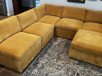 Corduroy Sectional with Ottoman