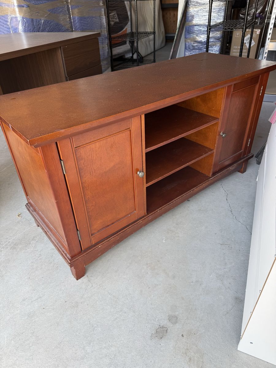 Wood Media Console TV Stand with Storage Cabinets & Shelves