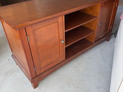 Wood Media Console TV Stand with Storage Cabinets & Shelves