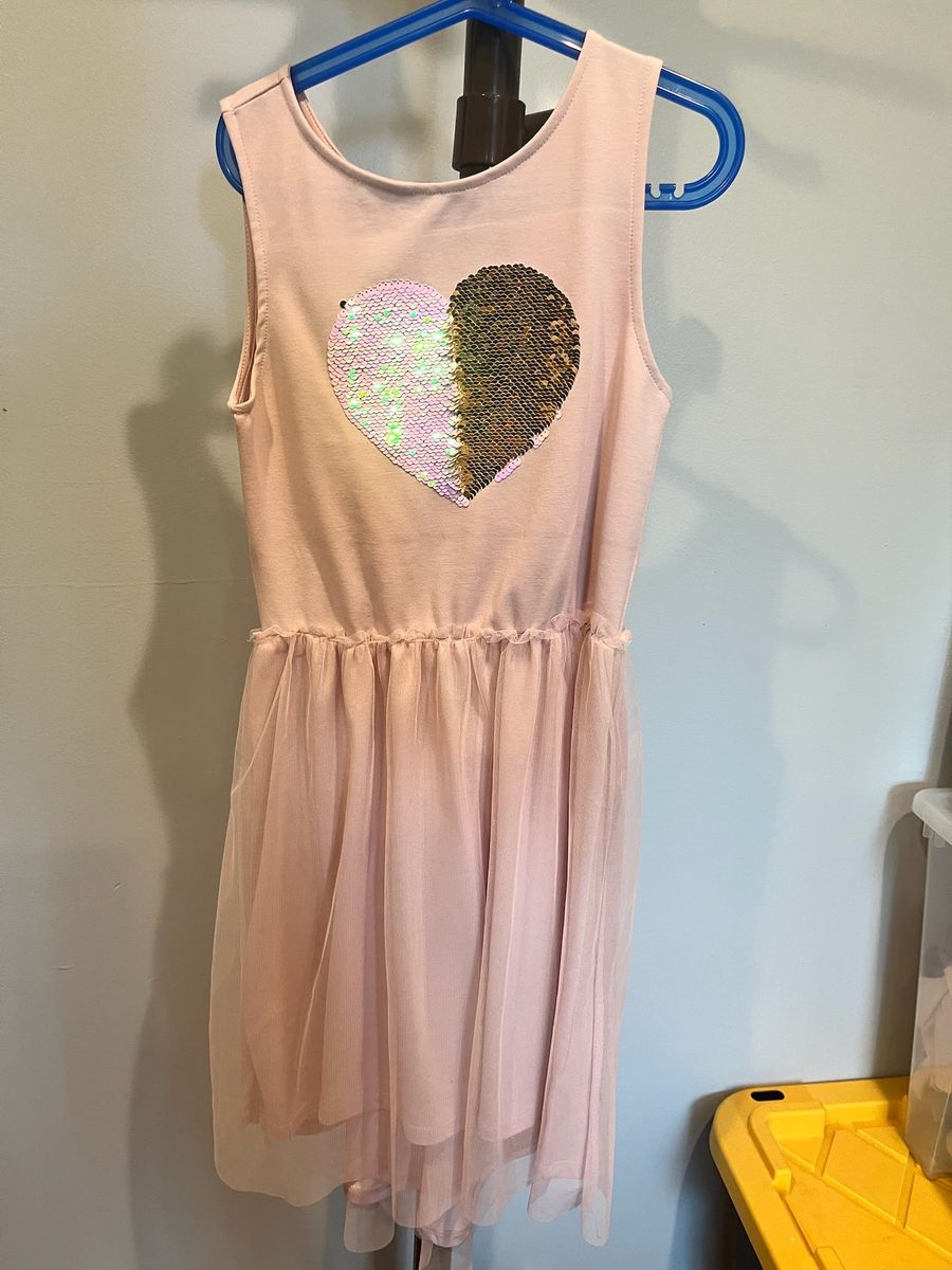 H&M Pink Sequin Heart Tulle Dress Size 10-12Y