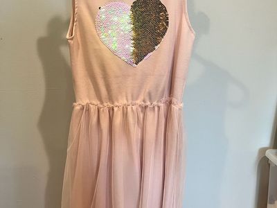 H&M Pink Sequin Heart Tulle Dress Size 10-12Y