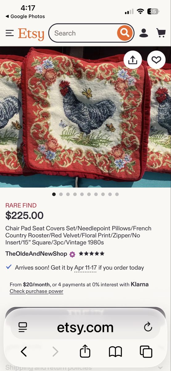 Rooster Pillow Cover needle Point