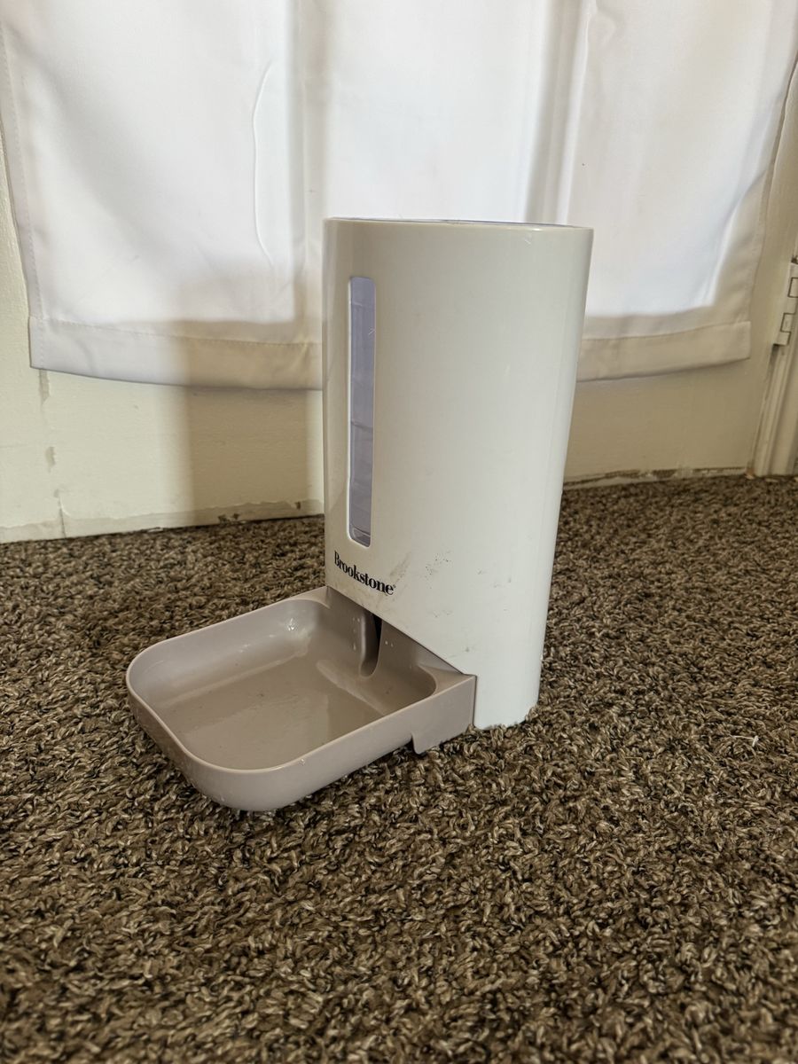 Brookstone Automatic Pet Feeder White and Gray